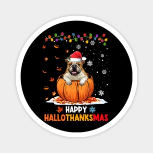 Pug On Pumpkin Happy Hallothanksmas Magnet